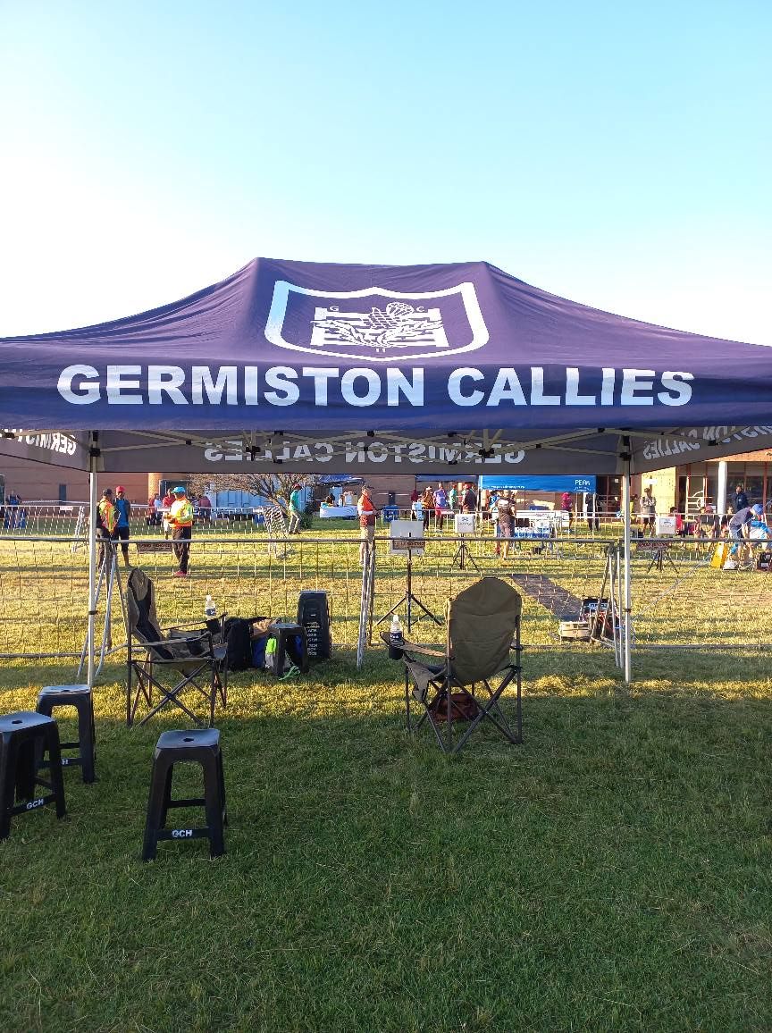 The navy Germiston Callies club gazebo set up on race day