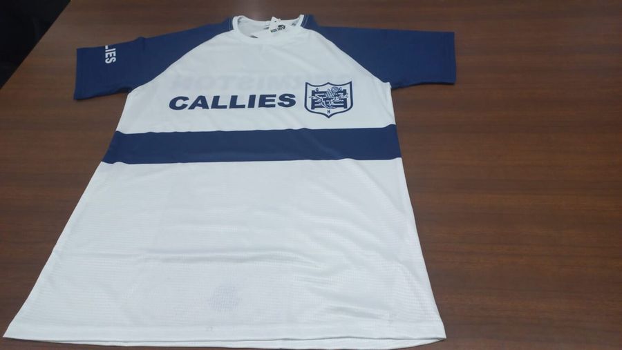 Germiston Callies running t-shirt, white and navy club kit