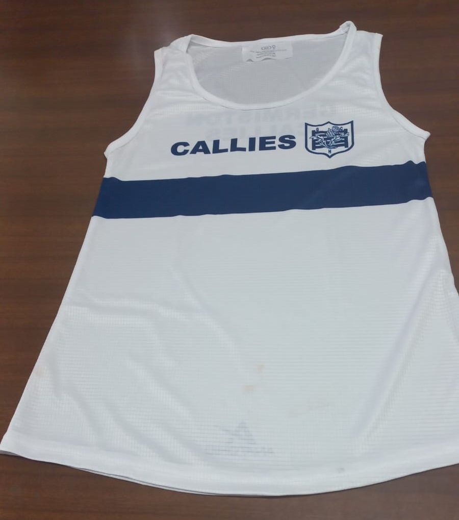 Germiston Callies running vest, white and navy club kit